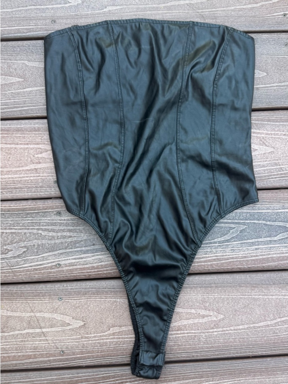 Fashion Nova Black Strapless Faux-Leather Bodysuit